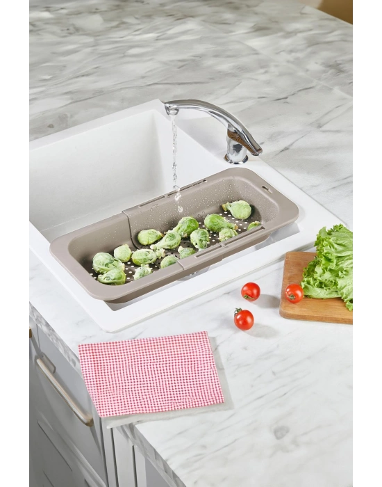 Lavoba İçi Sürgülü Açılır Kapanır Sebze Meyve Süzgeci Vizon (Açık 38,5 Cm Kapalı 34,50 Cm )