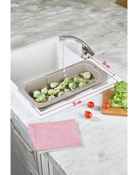 Lavoba İçi Sürgülü Açılır Kapanır Sebze Meyve Süzgeci Vizon (Açık 38,5 Cm Kapalı 34,50 Cm )