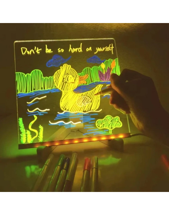 LED Aydınlatmalı Yazı ve Çizim Tahtası - Küçük Boy 20x20 cm