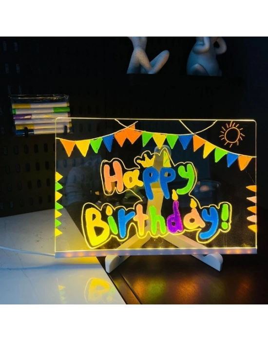 LED Aydınlatmalı Yazı ve Çizim Tahtası - Küçük Boy 20x20 cm