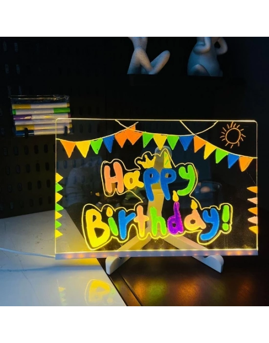 LED Aydınlatmalı Yazı ve Çizim Tahtası - Küçük Boy 20x20 cm