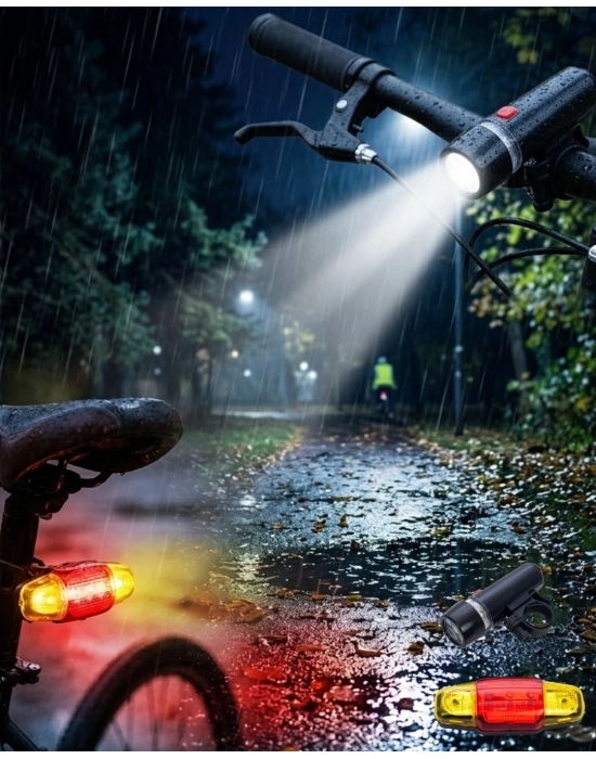 LED Bisiklet Işık Seti Ön Far ve Arka Stop Lambası Güvenlik Seti