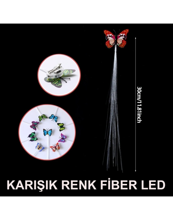 Led Fiber Optik Işıklı Kelebek Saç Klipsi 1 Adet