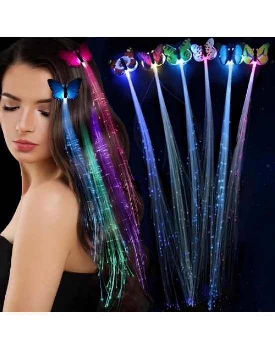 Led Fiber Optik Işıklı Kelebek Saç Klipsi