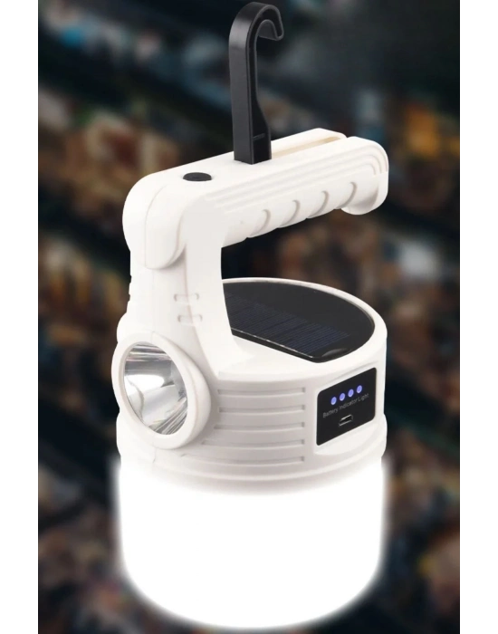 ®  LED Güneş Enerjili Kamp ası–2000 Lümen Süper Parlak, 5 Aydınlatma Modlu,USB ile Şarj Edilebilir Dış Mekan,Asılabilir Torch El Feneri