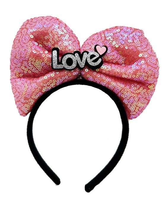 Led Işıklı 3 Farklı Fonksiyonda Yanan Gümüş Love Yazılı Fuşya Pembe Fiyonk Taç 20x17 Cm