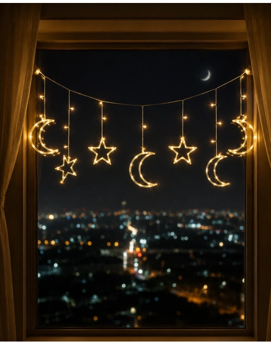 LED Işıklı Ay Yıldız Ramazan Dekoru İç Mekan Süsleme Aydınlatması