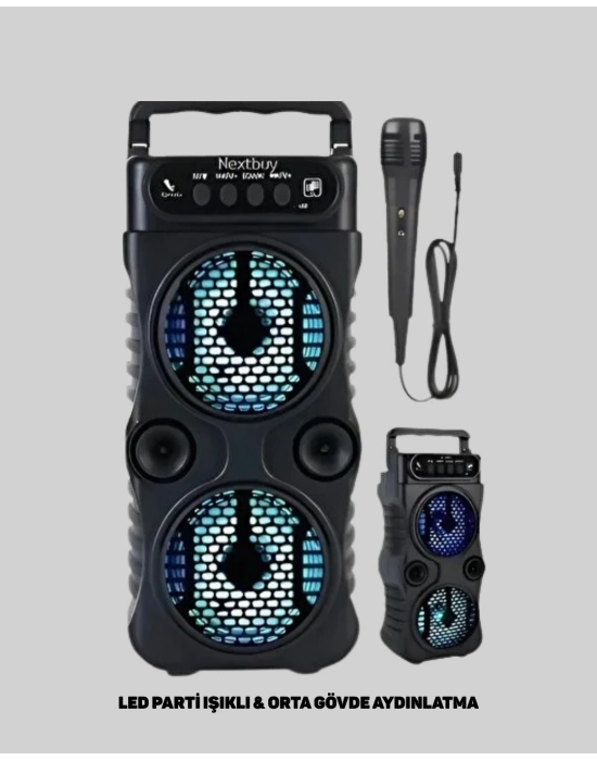 LED Işıklı Bluetoothlu Hoparlör Mikrofonlu Taşınabilir Ses Sistemi