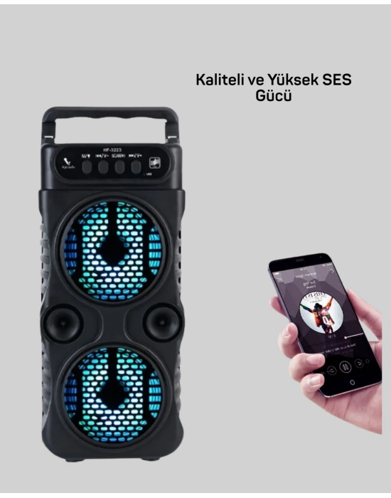 LED Işıklı Bluetoothlu Hoparlör Mikrofonlu Taşınabilir Ses Sistemi