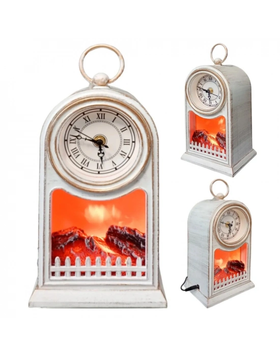 LED Işıklı Eskitme Şömine Saat