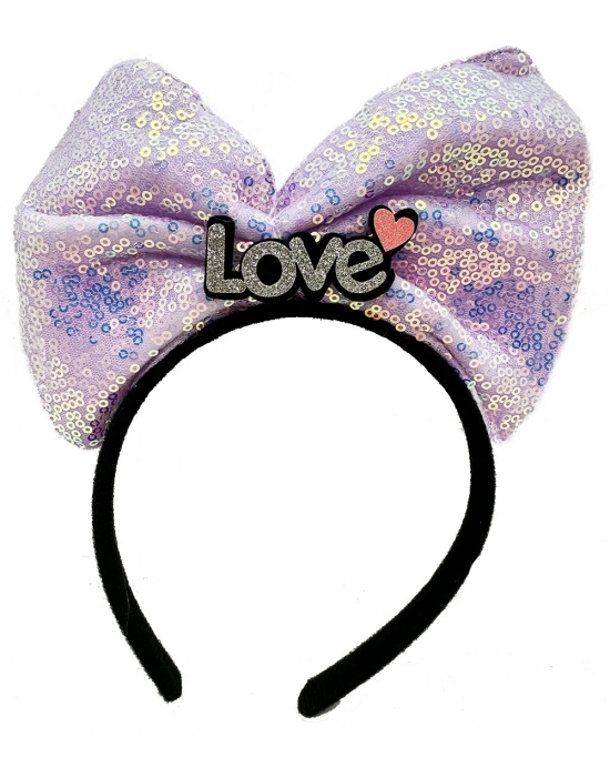 Led Işıklı Gümüş Love Yazılı Lila Fiyonk Taç