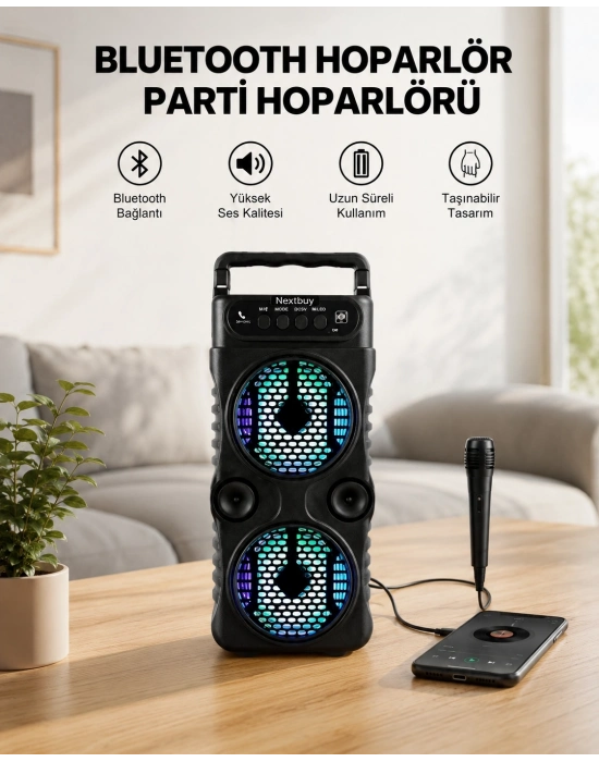 LED Işıklı Kablosuz Bluetooth Hoparlör Yüksek Ses Güçlü Bas Performansı Taşınabilir Şarjlı