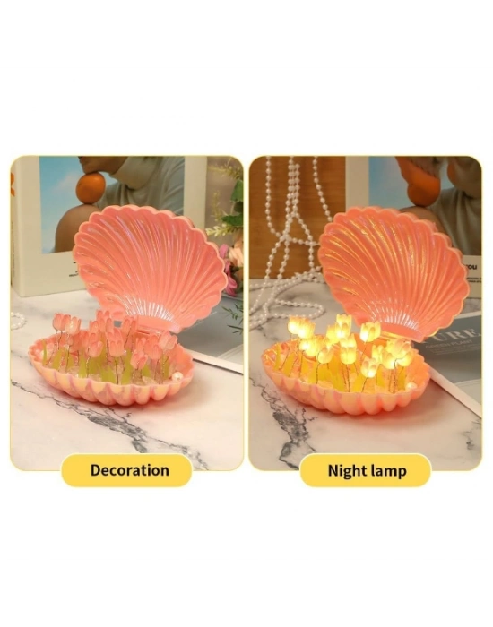 LED Işıklı Kendin Yap Deniz Kabuğu Tasarımlı Lale Lamba