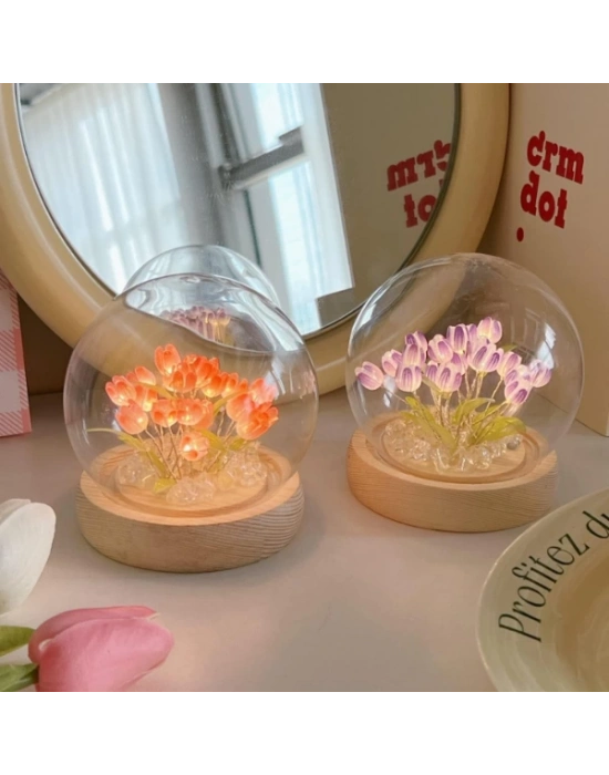 LED Işıklı Lale Cam Küre