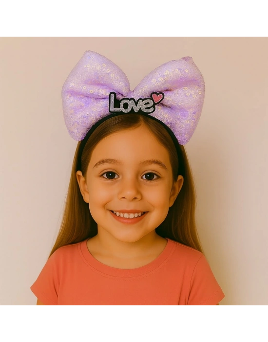 Led Işıklı Love Yazılı Mor Fiyonk Taç – Kız Çocuk Parti Tacı