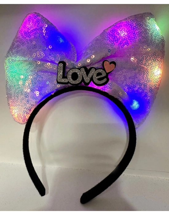Led Işıklı Love Yazılı Mor Fiyonk Taç – Kız Çocuk Parti Tacı