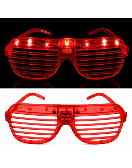 Led Işıklı Panjur Parti Gözlüğü Kırmızı Renk Shutter Gözlük