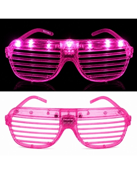 LED Işıklı Panjur Parti Gözlüğü Pembe Renk Gözlük