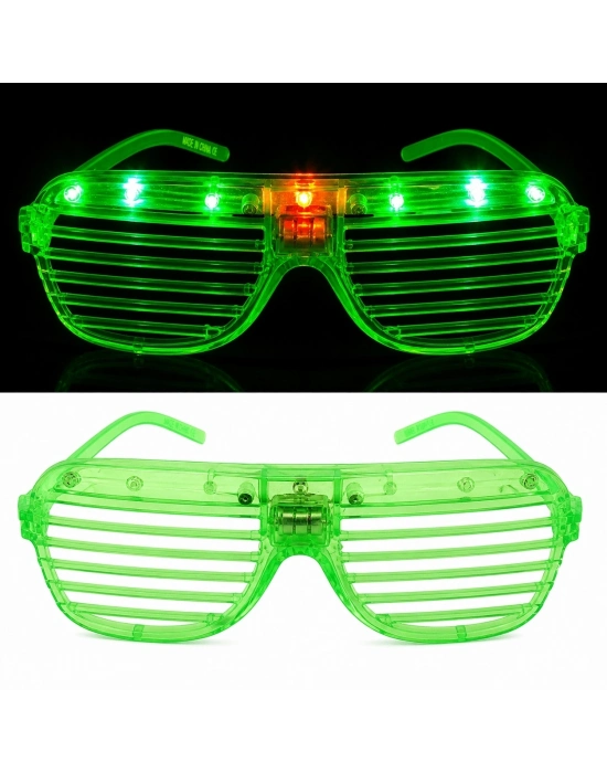 Led Işıklı Panjur Parti Gözlüğü Yeşil Renk Shutter Gözlük