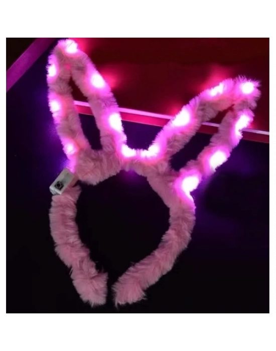 Led Işıklı Peluş Tavşan Kulak Taç Pembe