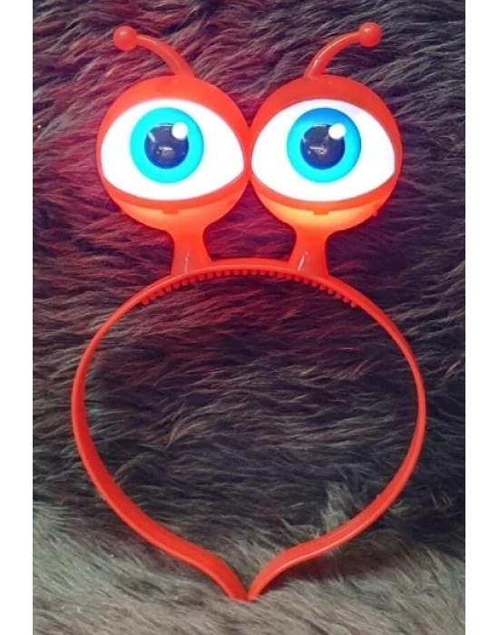 Led Işıklı & Pilli 3 Farklı Modda Yanan Uzaylı Göz Parti Tacı Kırmızı Renk 18x12 Cm