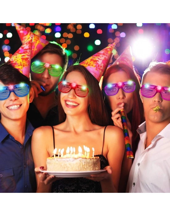 Led Işıklı Pilli Panjur Şekilli Rengarenk Yanıp Sönen Lüks Parti Gözlüğü Karışık 12 Adet