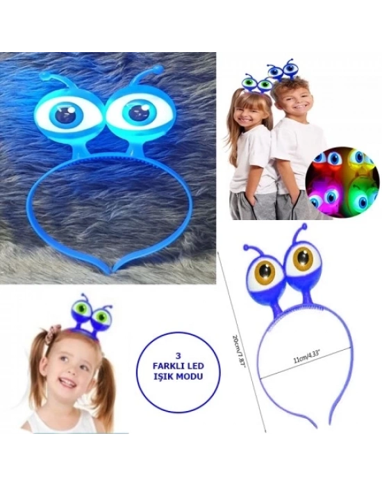 Led Işıklı & Pilli Uzaylı Göz Parti Tacı Mavi Renk