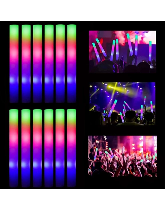 Led Işıklı Rengarenk Sünger Parti Çubuğu - 12 Adet