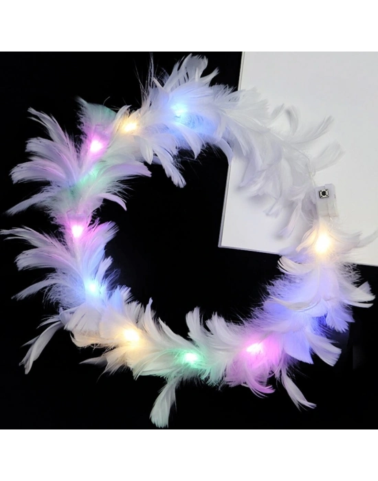 Led Işıklı Rengarenk Yanan 3 Fonksiyonlu Otrişli Parti Tacı Beyaz Renk 12x12 Cm