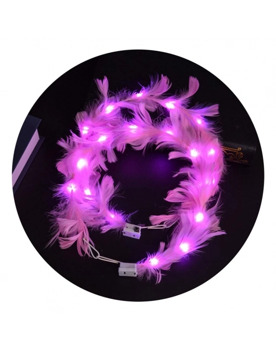 Led Işıklı Rengarenk Yanan 3 Fonksiyonlu Otrişli Parti Tacı Pembe Renk 12x12 Cm