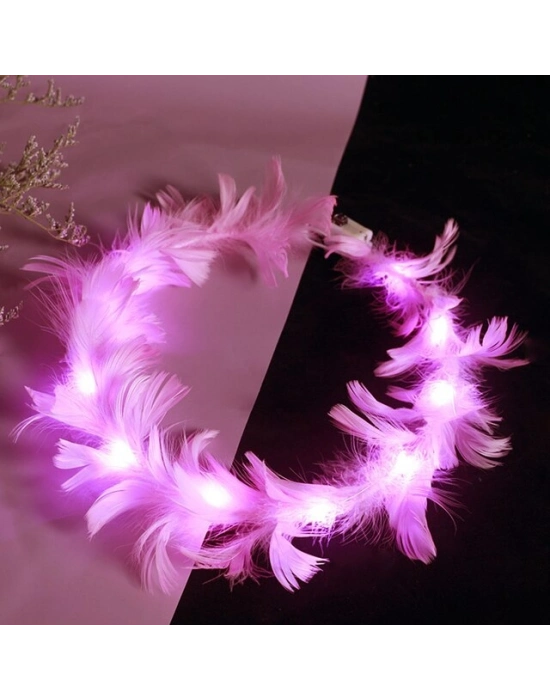 Led Işıklı RGB 3 Fonksiyonlu Otrişli Parti Tacı Pembe Renk