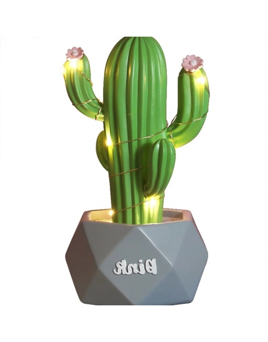 Led Işıklı Sevimli Kaktüs Dekoratif Masa ası Mini Biblo Gece ası Yeşil