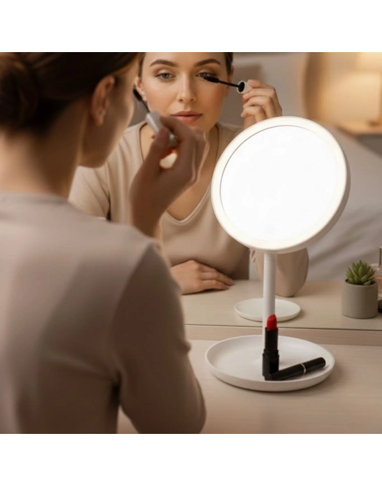 ®  LED Işıklı Yuvarlak Makyaj Aynası – Dokunmatik Ayarlanabilir Işık Tonlu, 360° Döner Masaüstü Profesyonel Makyaj ve Cilt Bakım Aynası