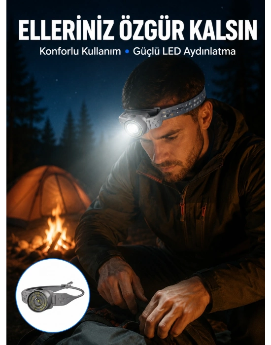 LED Kafa Feneri Ayarlanabilir Baş Bantlı Güçlü Aydınlatma Lambası