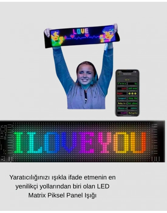 LED Matrix Piksel Panel Işığı USB Uygulama Kontrollü Kaydırmalı Yazı Ekranı
