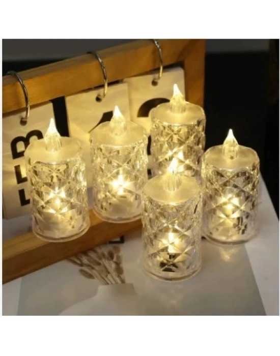 Led Mum Şeffaf Kristal Led Mum Pilli Alevsiz Çay Mumu Düğün Doğum Günü Ortam Işığı Mini