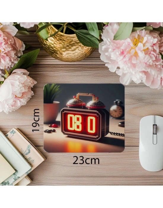 LED Sayılı Alarm Saati Mousepad – Kırmızı Işık - 19x23 cm 2 mm Dikdörtgen İthal Baskılı Mouse Pad