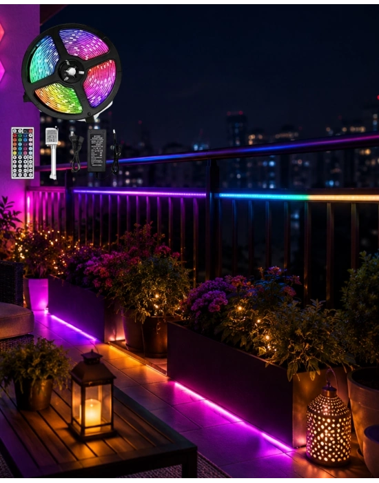 LED Strip RGB 5 Metre Çok Renkli Kumandalı Şerit Led Işık Seti