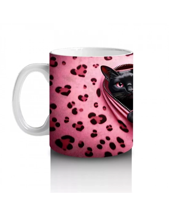 Leopar Desen Fon Üzerinde Aşık Kediler – Baskılı Kahve Kupası