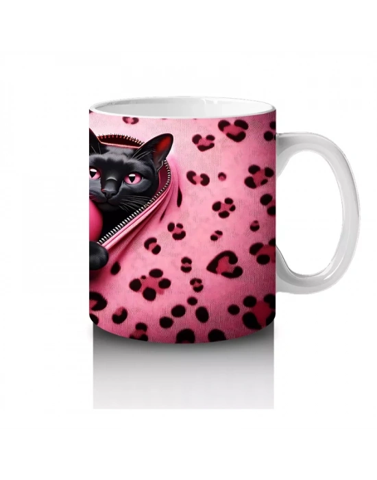 Leopar Desen Fon Üzerinde Aşık Kediler – Baskılı Kahve Kupası