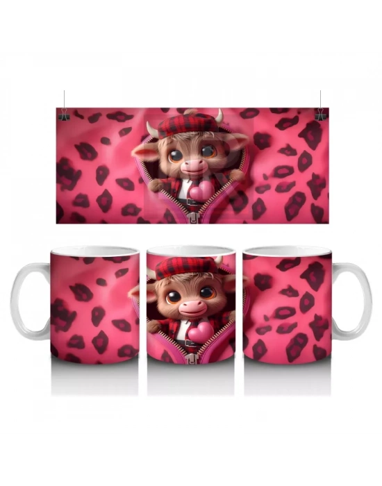 Leopar Desenli Arka Planda Aşık Ayıcık – Baskılı Kahve Kupası