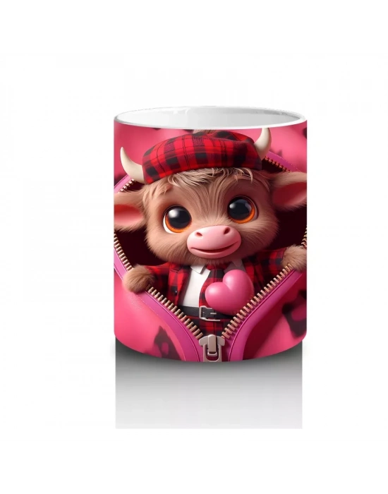 Leopar Desenli Arka Planda Aşık Ayıcık – Baskılı Kahve Kupası