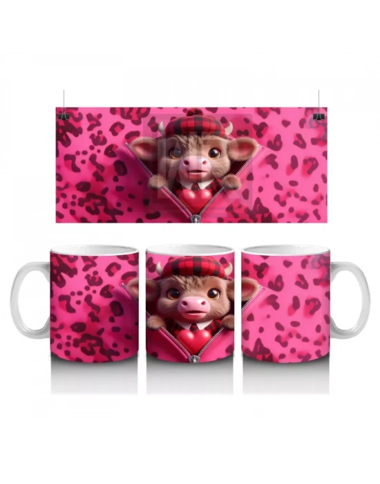 Leopar Desenli Arka Planda Aşık Buzağı – Baskılı Kahve Kupası