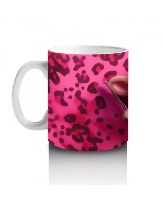 Leopar Desenli Arka Planda Aşık Buzağı – Baskılı Kahve Kupası