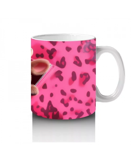 Leopar Desenli Arka Planda Aşık Buzağı – Baskılı Kahve Kupası