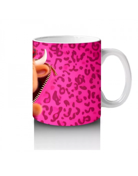 Leopar Desenli Fon Üzerinde Tatlı Oyuncak – Baskılı Kahve Kupası