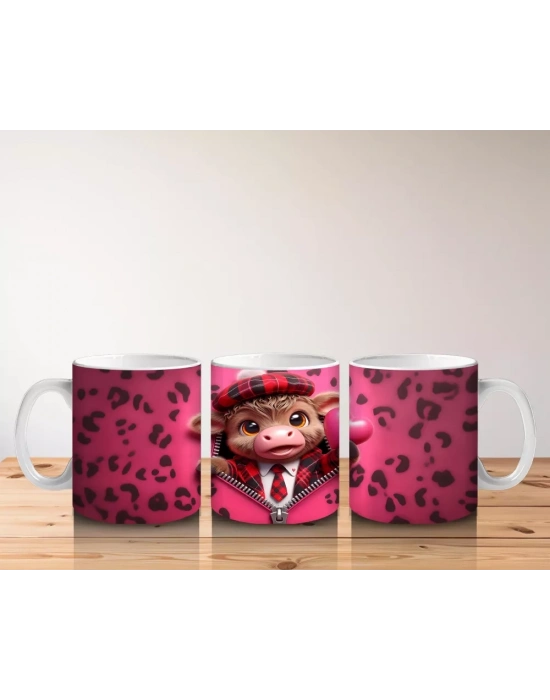 Leopar Desenli Kalpler Arasında Tatlı Buzağı – Baskılı Kupa