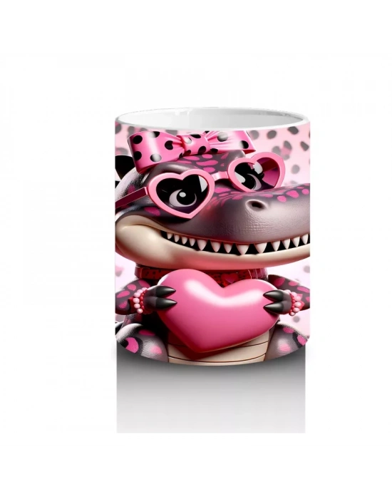 Leopar Desenli Kalpli Gözlük Takmış Dinozor Figürü - Baskılı kahve kupası