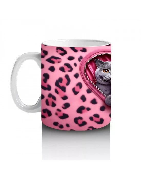 Leopar Desenli Kalpli Kedi Çifti – Baskılı Kahve Kupası
