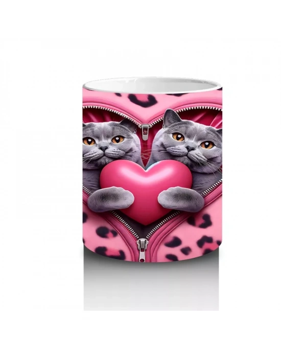 Leopar Desenli Kalpli Kedi Çifti – Baskılı Kahve Kupası
